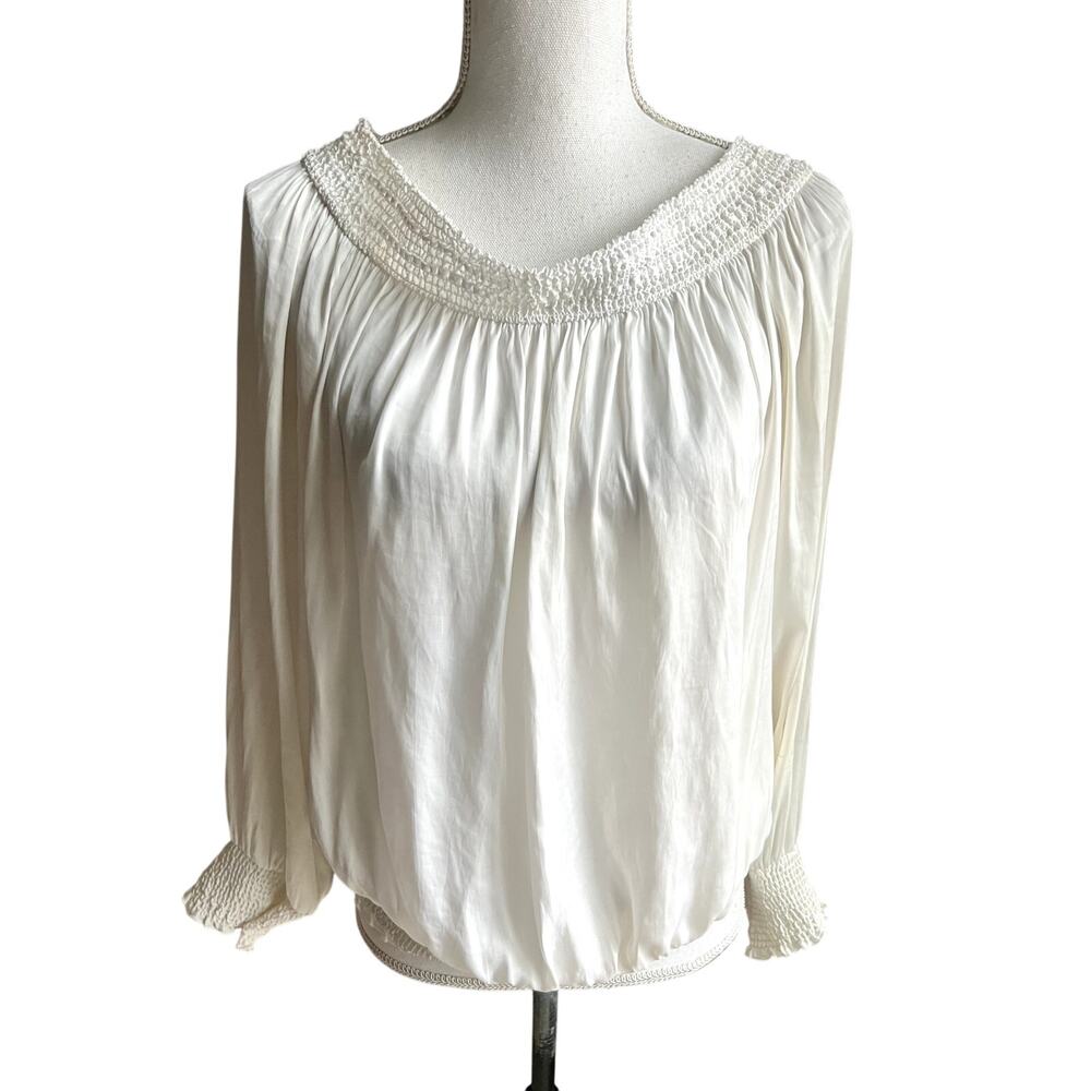 White House Black Market ivory boho peasant top size L